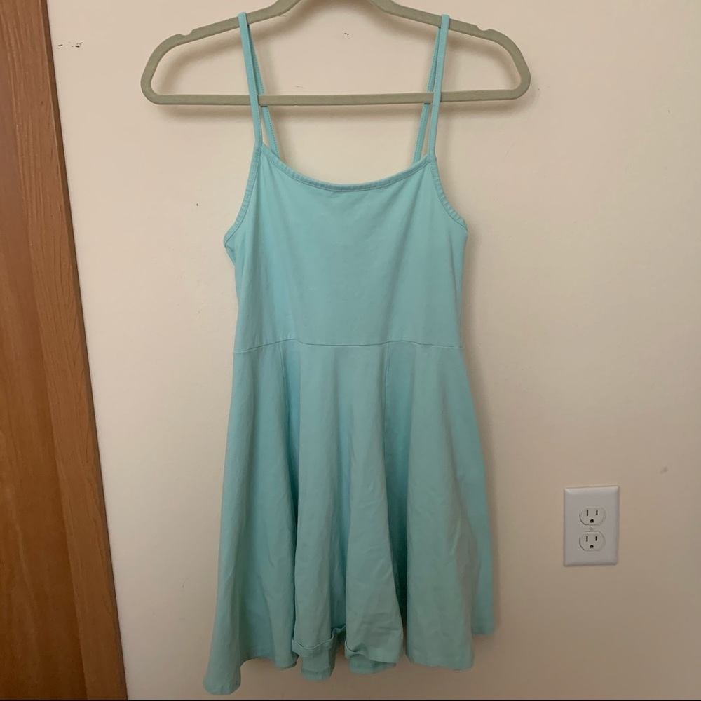 Divided mint blue strapless mini dress
